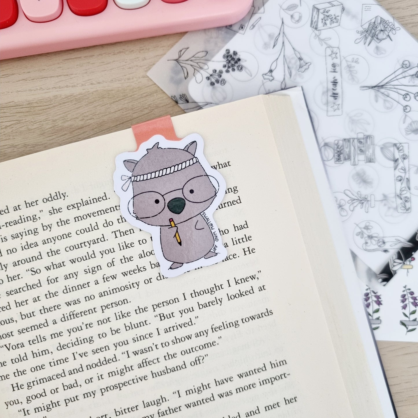 Magnetic Bookmark - Wombat Study Buddy - Swallow Wind Art