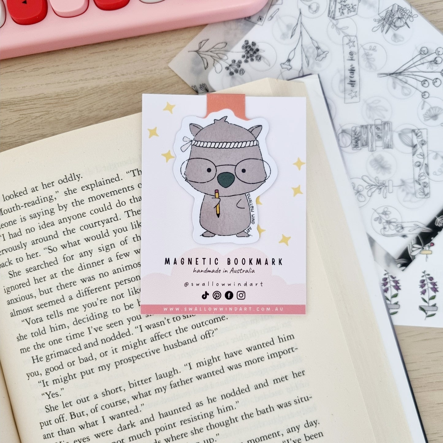 Magnetic Bookmark - Wombat Study Buddy - Swallow Wind Art
