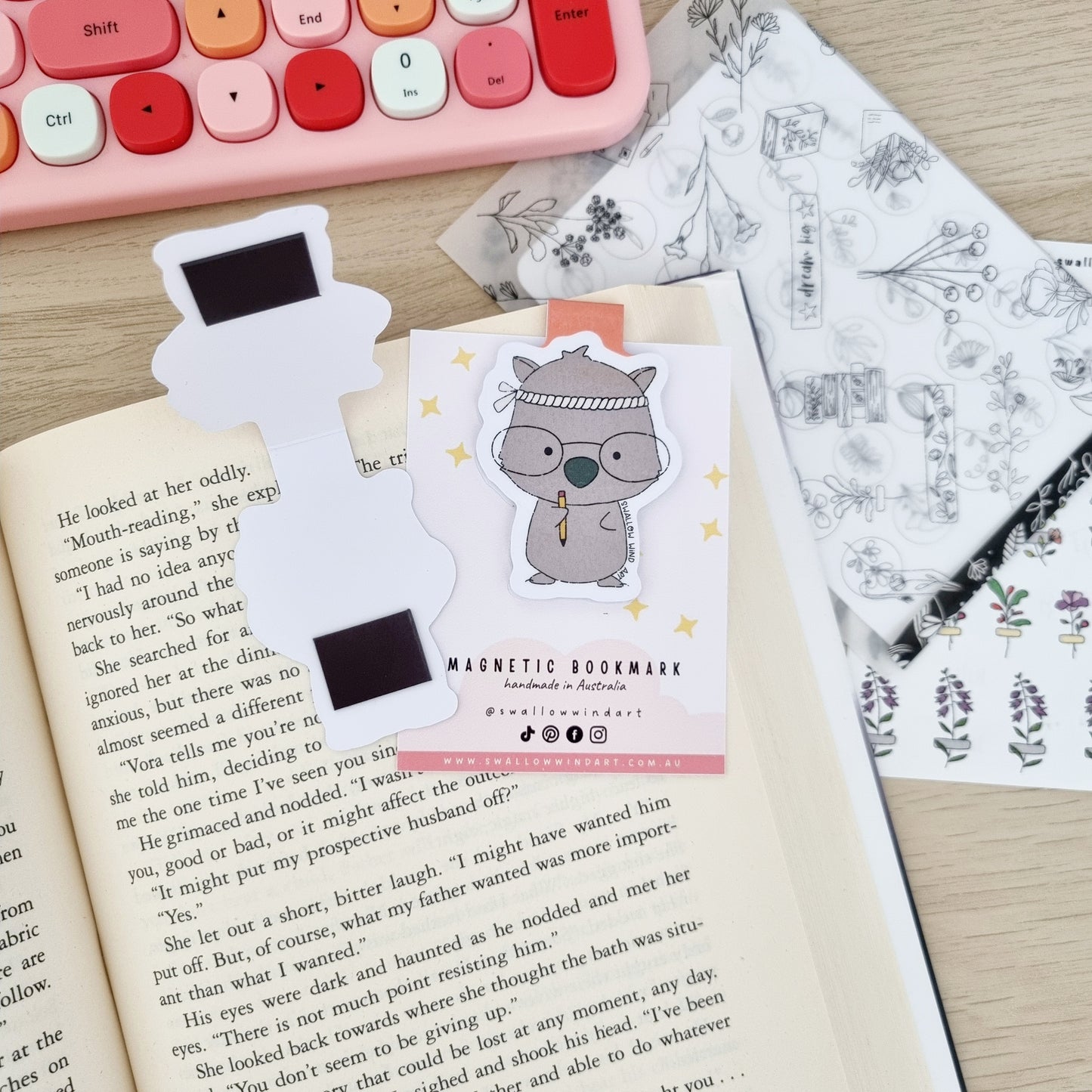 Magnetic Bookmark - Wombat Study Buddy - Swallow Wind Art