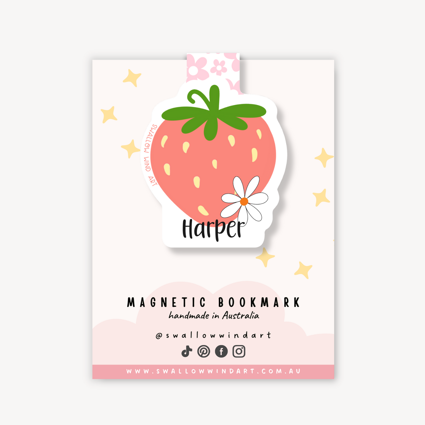 Magnetic Bookmark - Strawberry Flower - Swallow Wind Art