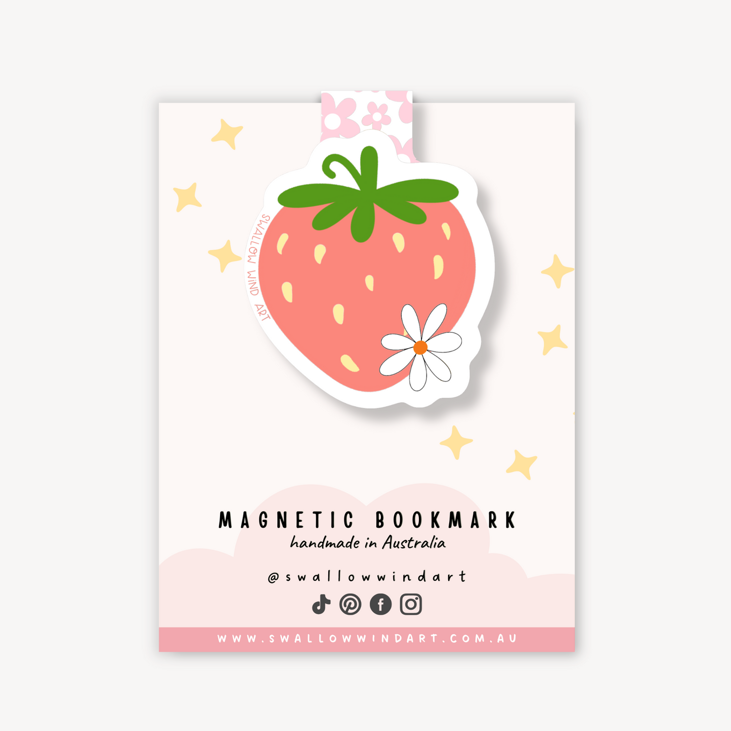 Magnetic Bookmark - Strawberry Flower - Swallow Wind Art