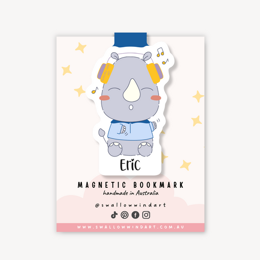 Magnetic Bookmark - Rock n Roll Rhino - Swallow Wind Art