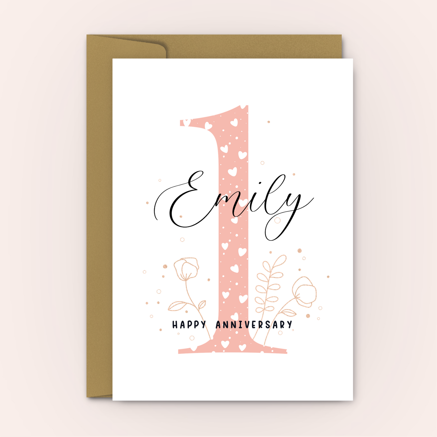 1st Anniversary - Pink Hearts Personalised Love Card - Swallow Wind Art