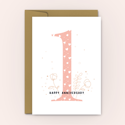 1st Anniversary - Pink Hearts Personalised Love Card - Swallow Wind Art
