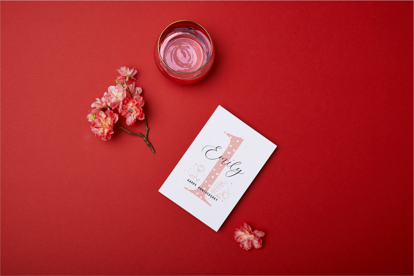 1st Anniversary - Pink Hearts Personalised Love Card - Swallow Wind Art
