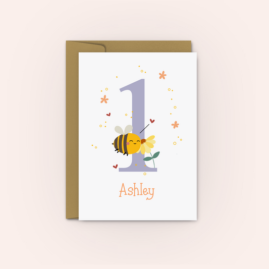 Personalised First Birthday (Bee-day) Card - Swallow Wind Art