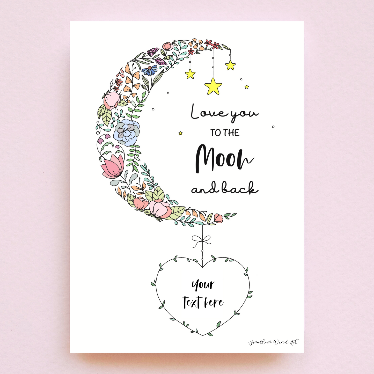 Love You to the Moon and Back - Custom Art Print - Swallow Wind Art
