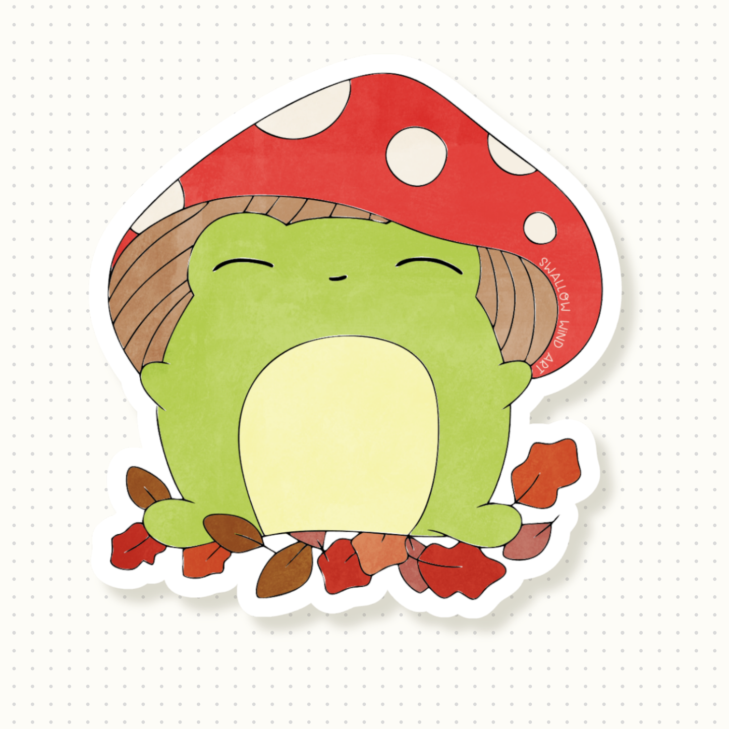 Mushroom and Frog Die Cut Sticker, Dishwasher Safe Sticker - Swallow Wind Art
