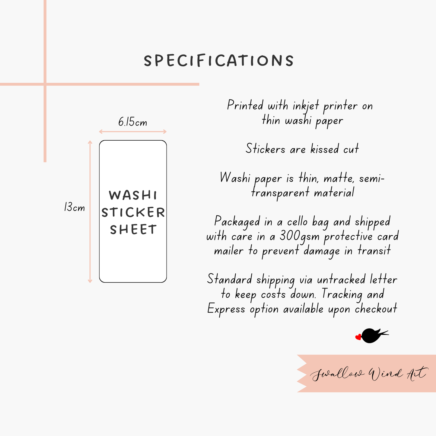 Mini Script Washi Sticker - Budget - Swallow Wind Art