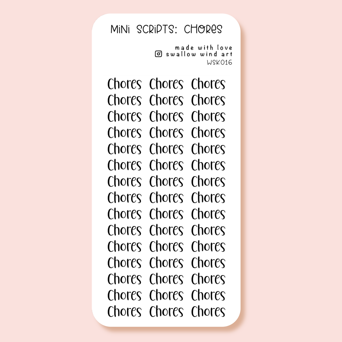 Mini Script Washi Sticker - Chores - Swallow Wind Art