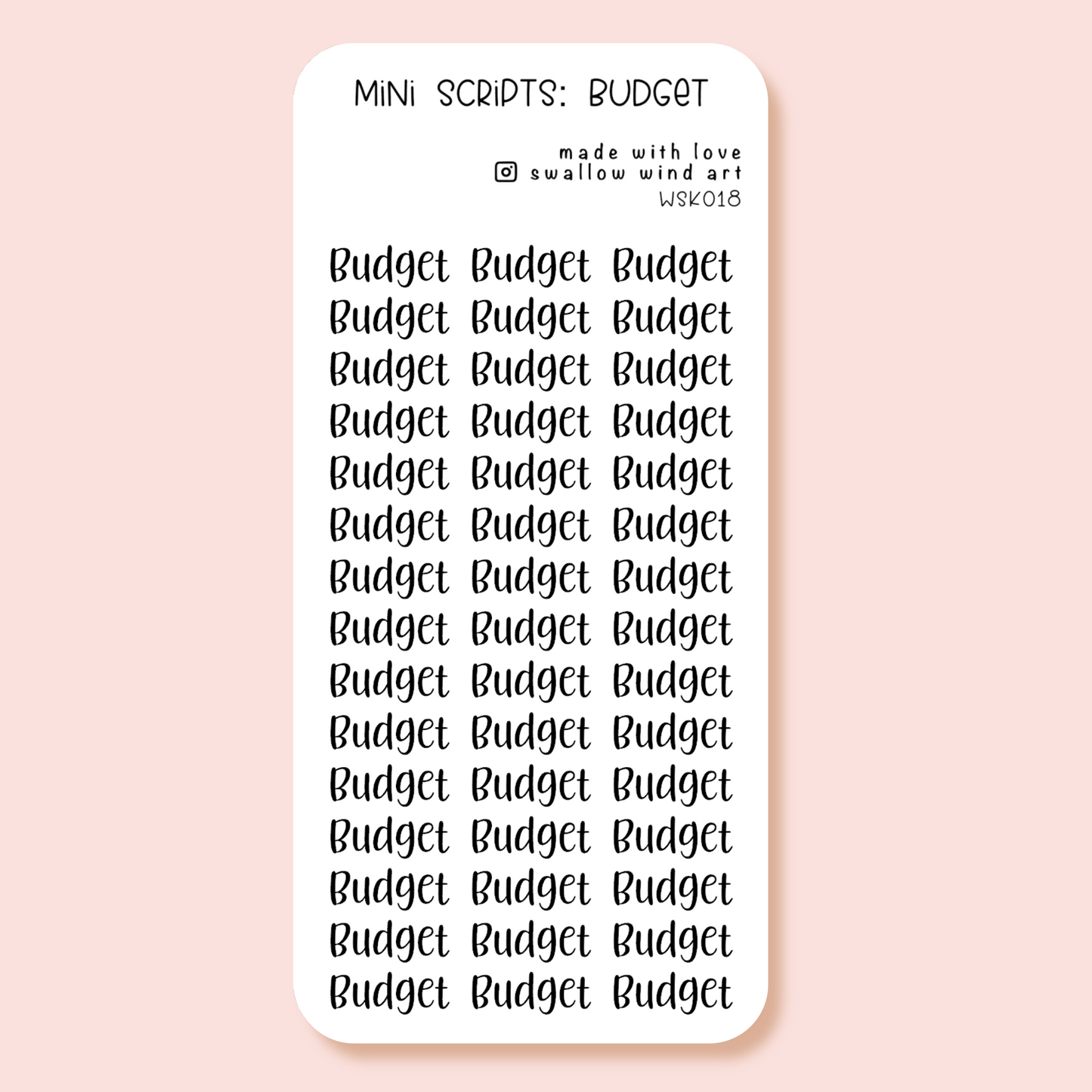 Mini Script Washi Sticker - Budget - Swallow Wind Art