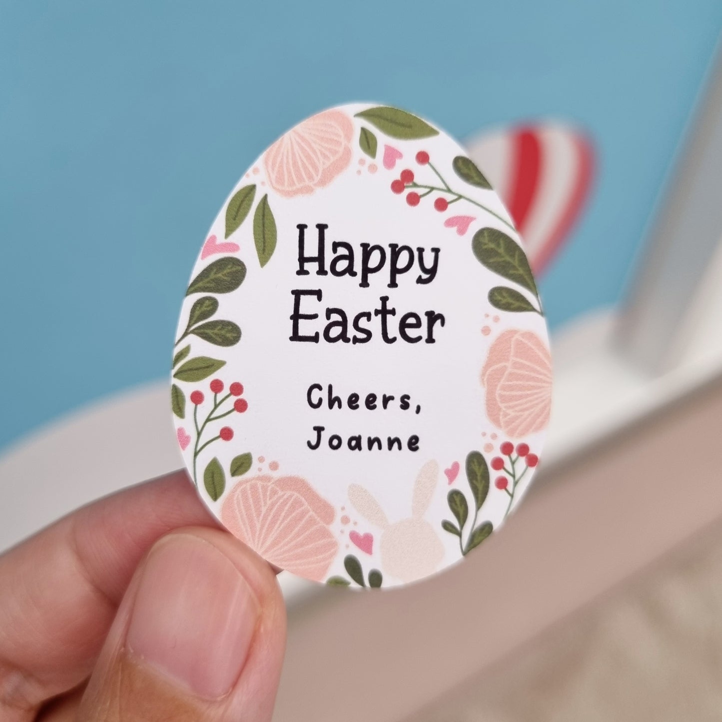 Personalised Gift Stickers - Cute Floral Easter Egg Gift Stickers - Swallow Wind Art