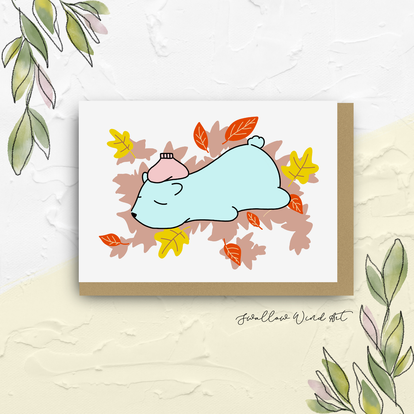 Sleeping Polar Bear - Personalised Get Well Card - Swallow Wind Art