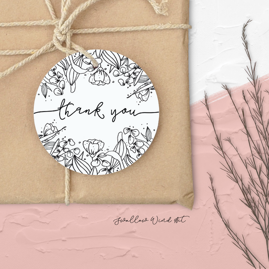 Personalised Round Floral Thank You Tag | Wedding Favour Tags - Swallow Wind Art