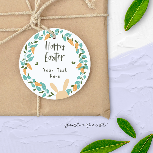 Personalised Easter Gift Tag - Easter Bunny Carrot Wreath Gift Tag - Swallow Wind Art