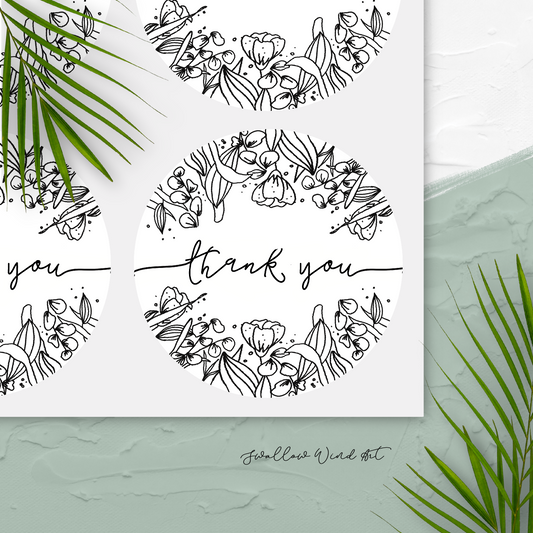Floral Round Thank You Favour Labels - Personalised Gift Stickers - Swallow Wind Art