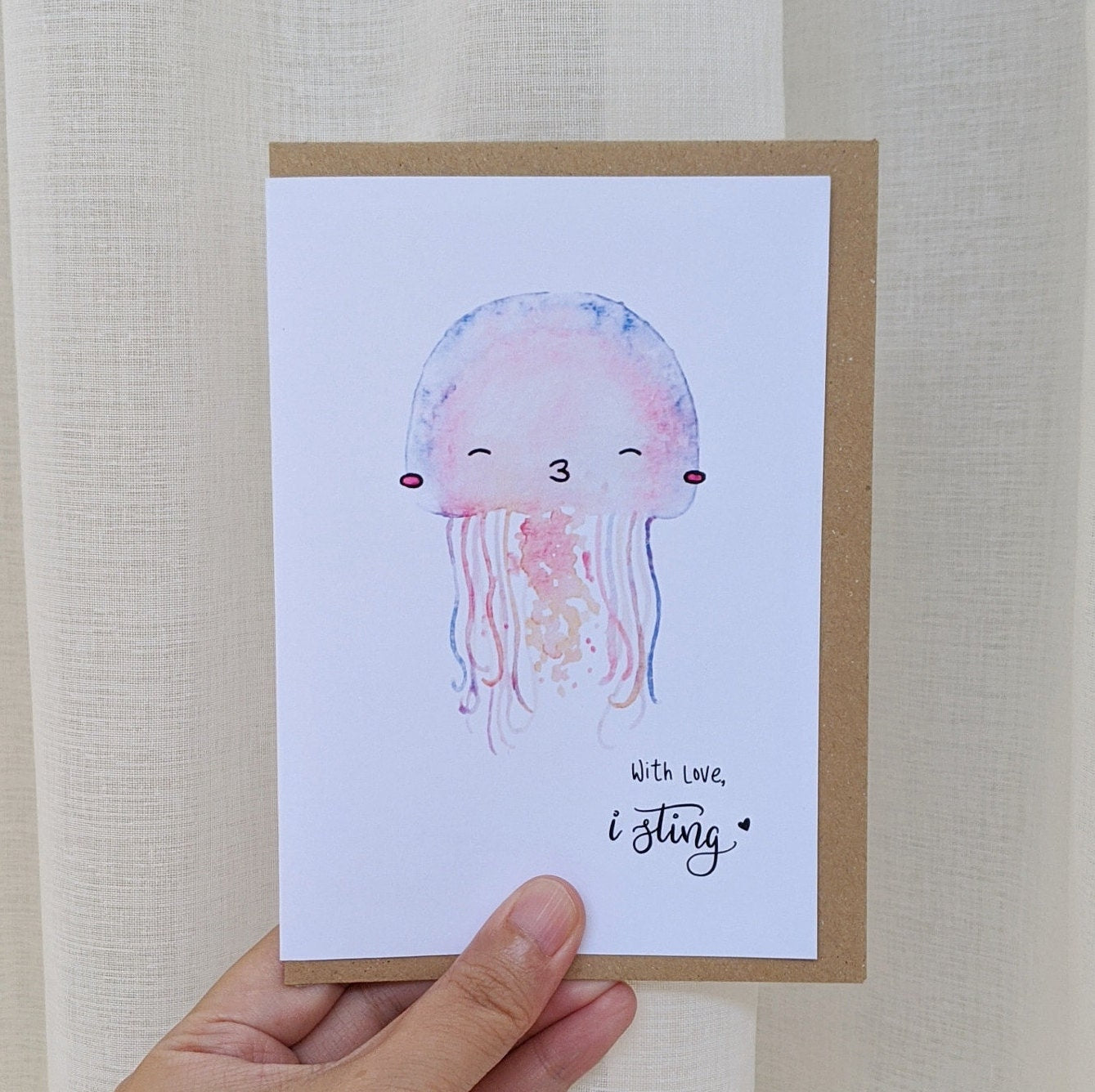 Adorable Watercolour Kissing Jellyfish Romantic Card - Personalised Greeting Card - Swallow Wind Art