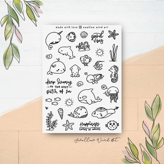 Under The Sea Stickers | Ocean Animal Journal Stickers - Swallow Wind Art
