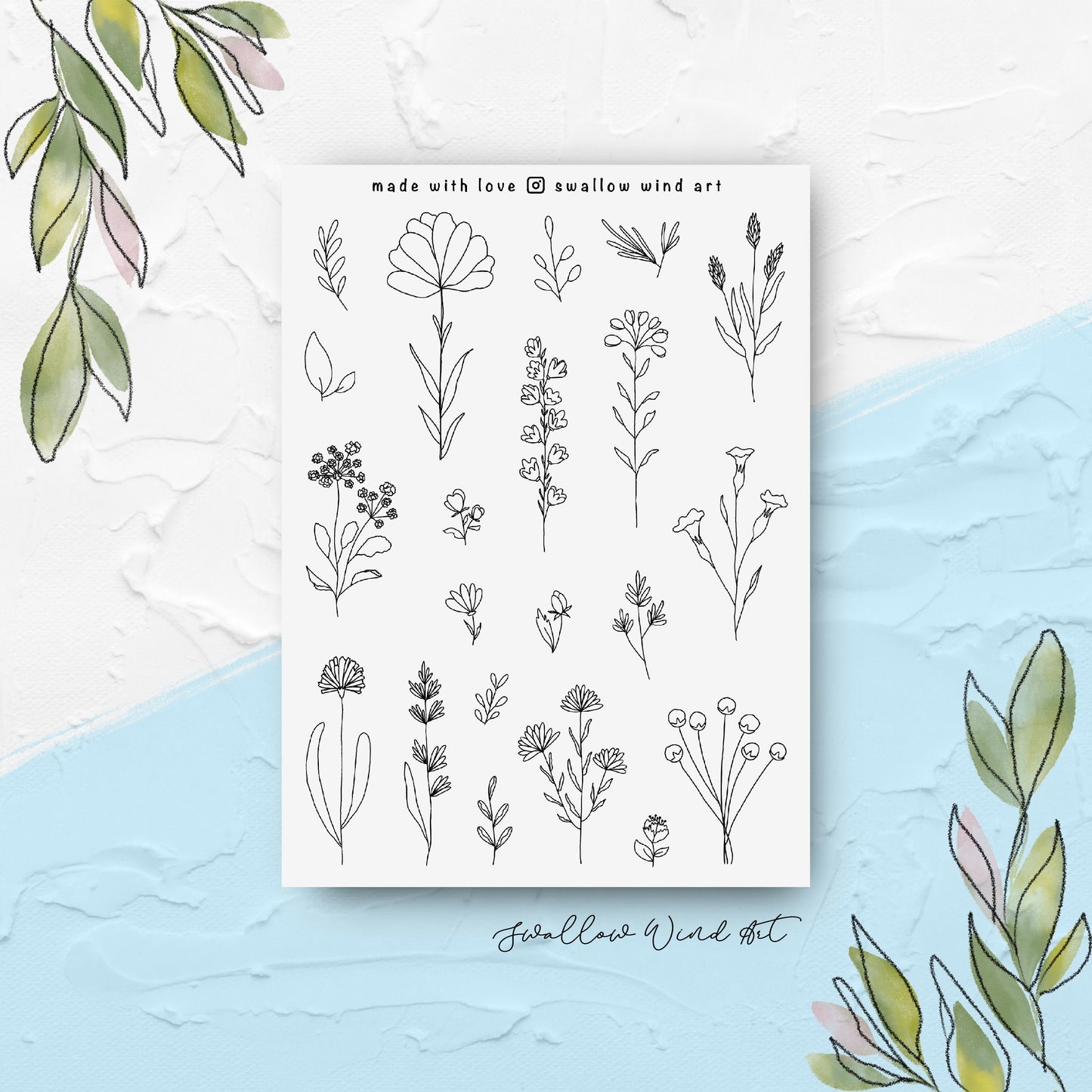 Wildflowers & Leaves Floral Planner Sticker Sheets - Swallow Wind Art