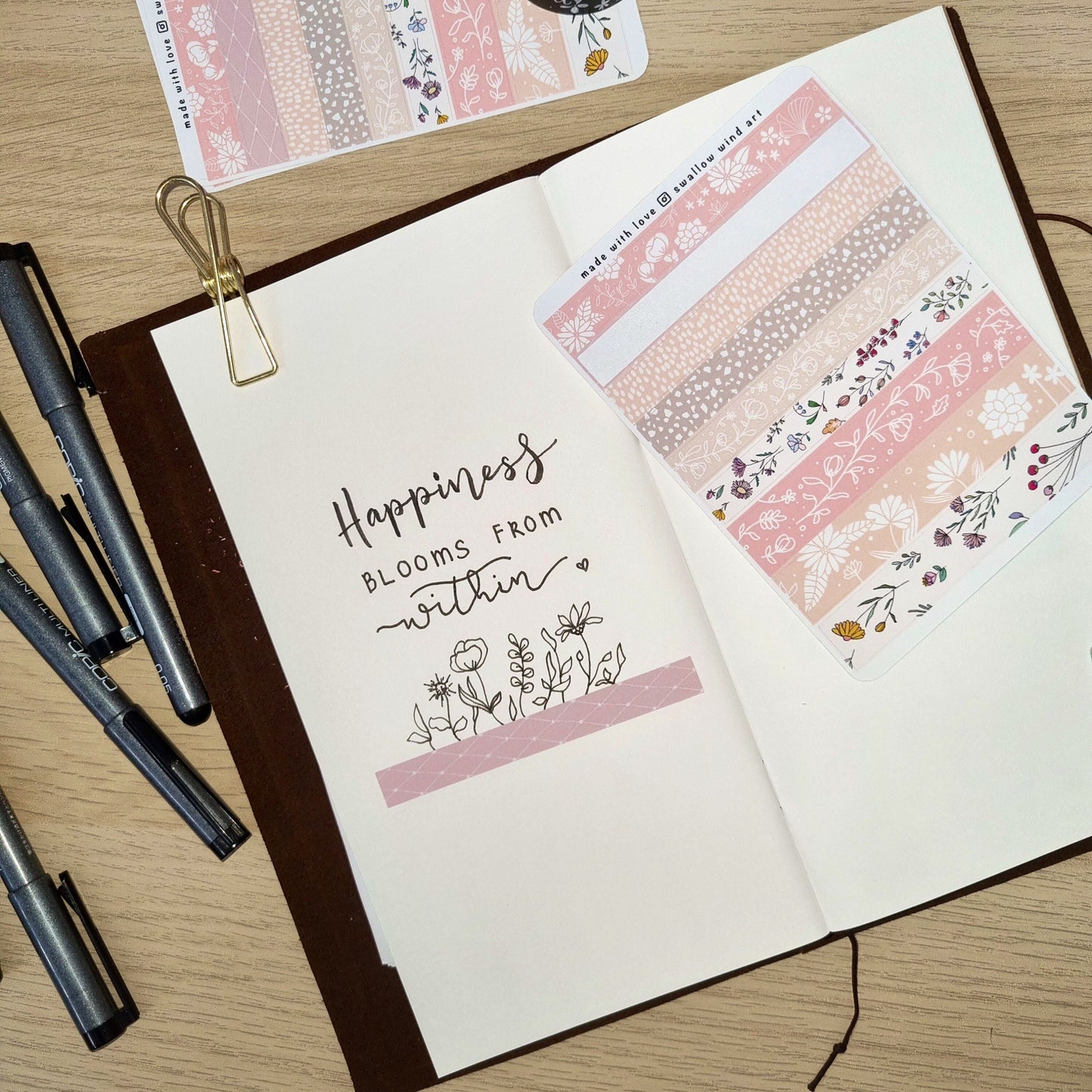 Floral Washi Strip Sticker Sheet - Swallow Wind Art