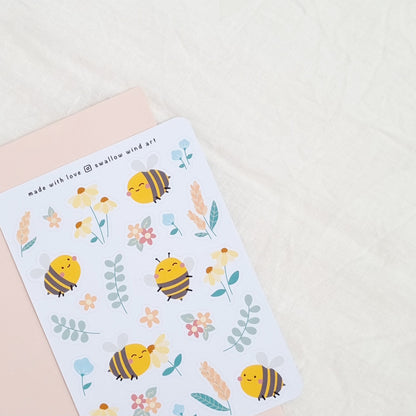 Bees in a Garden Sticker Sheet - Swallow Wind Art