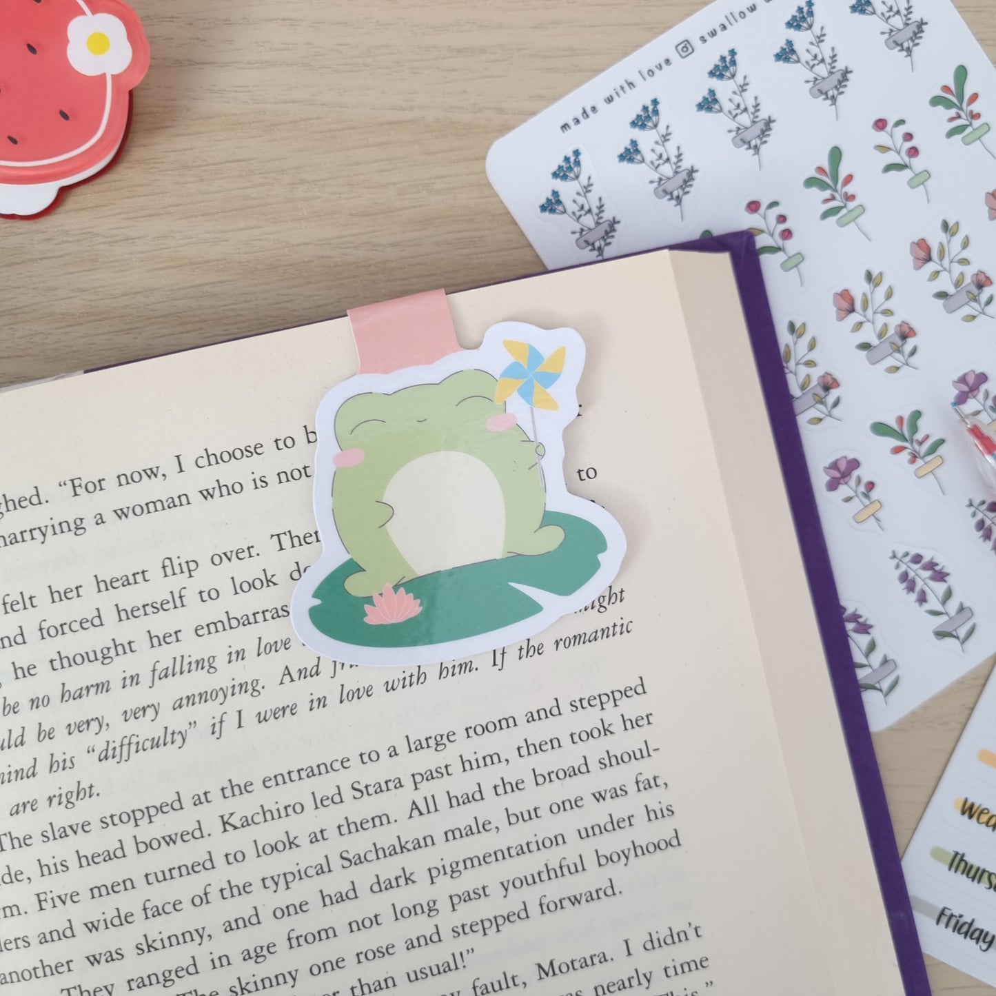 Magnetic Bookmark - Kawaii Happy Froggy - Swallow Wind Art