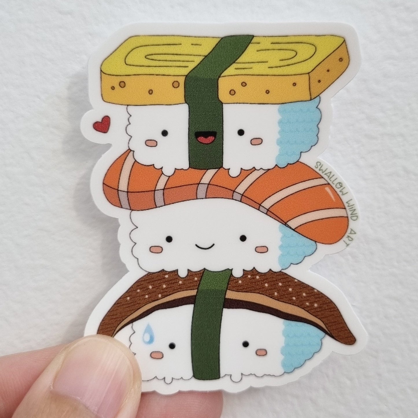 Sushi Stack Vinyl Sticker, Cute Sushi Die Cut Sticker, Food Sticker - Swallow Wind Art