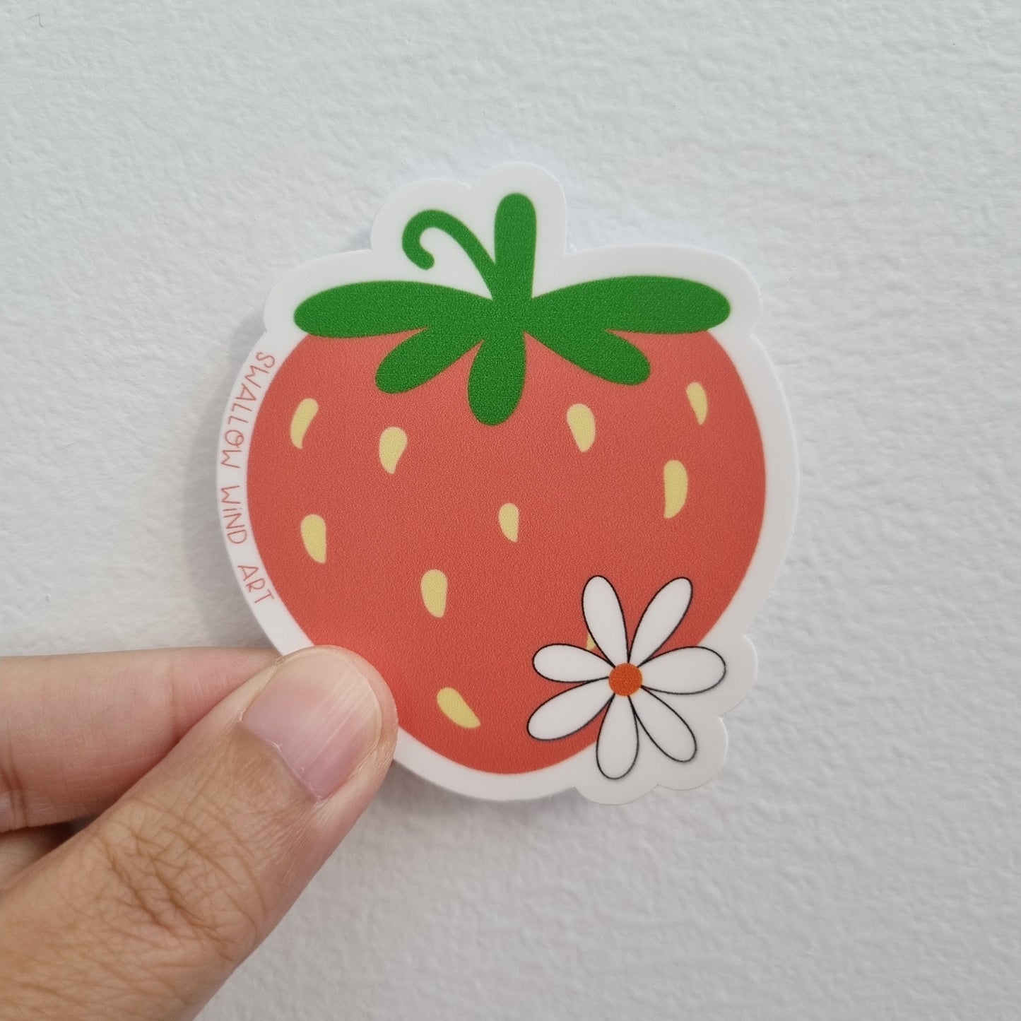 Strawberry Flower Vinyl Sticker, Cute Strawberry Die Cut Sticker, Food Sticker - Swallow Wind Art