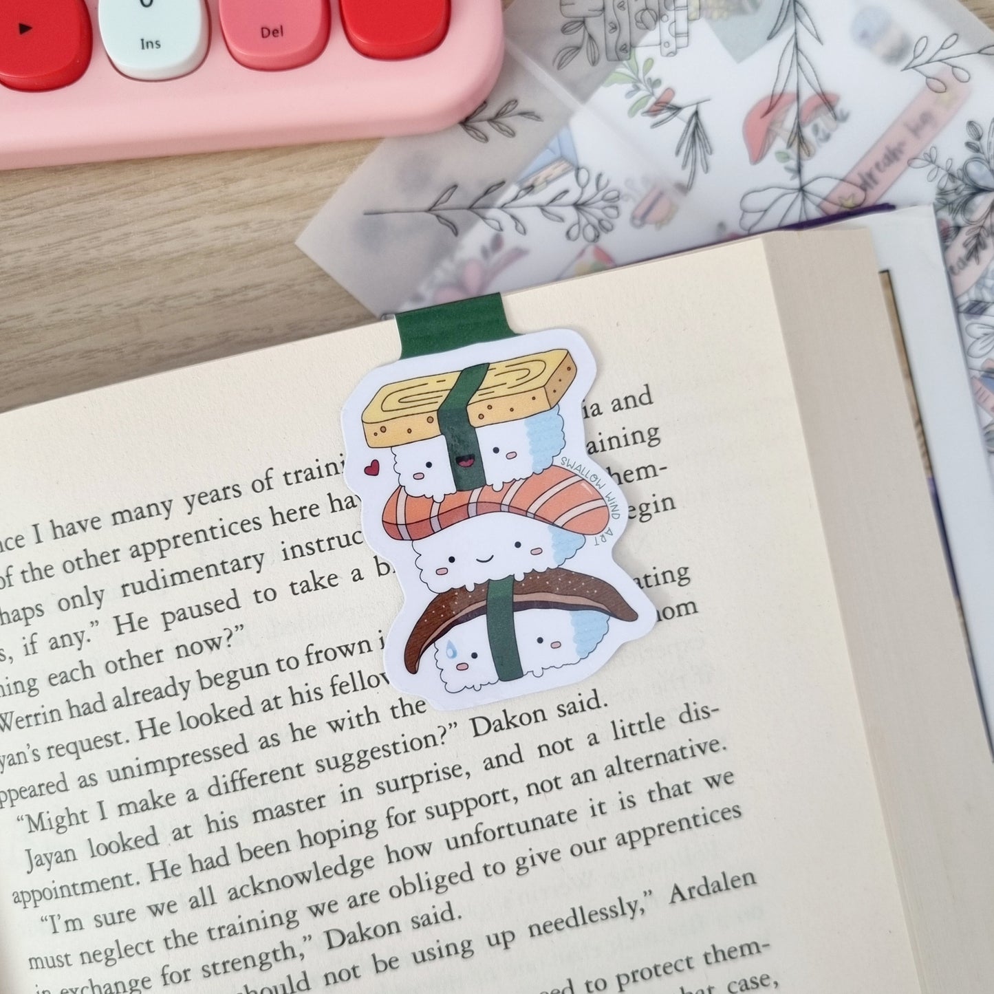 Magnetic Bookmark - Happy Sushi Stack - Swallow Wind Art