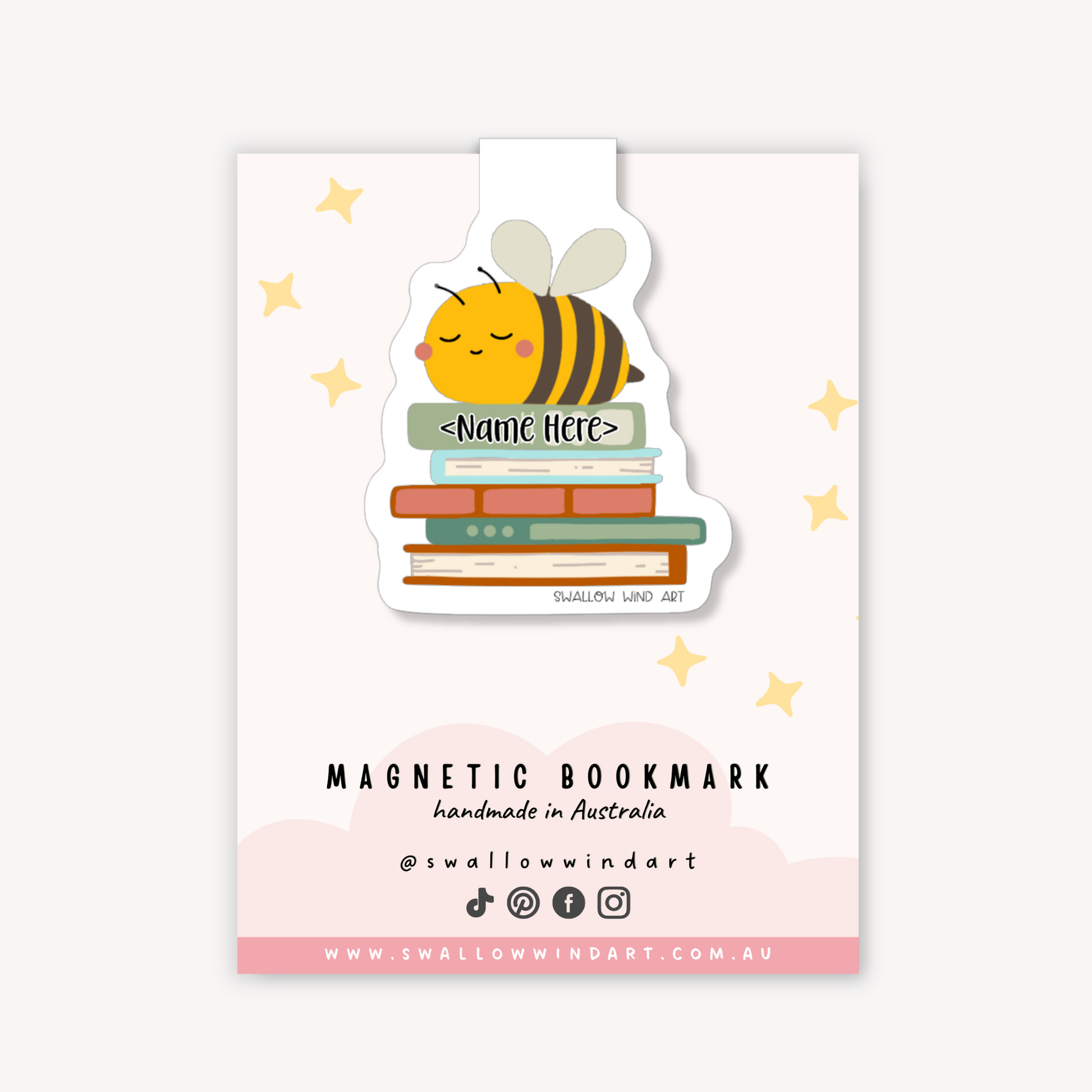 Magnetic Bookmark - Happy Bee with Books - Swallow Wind Art