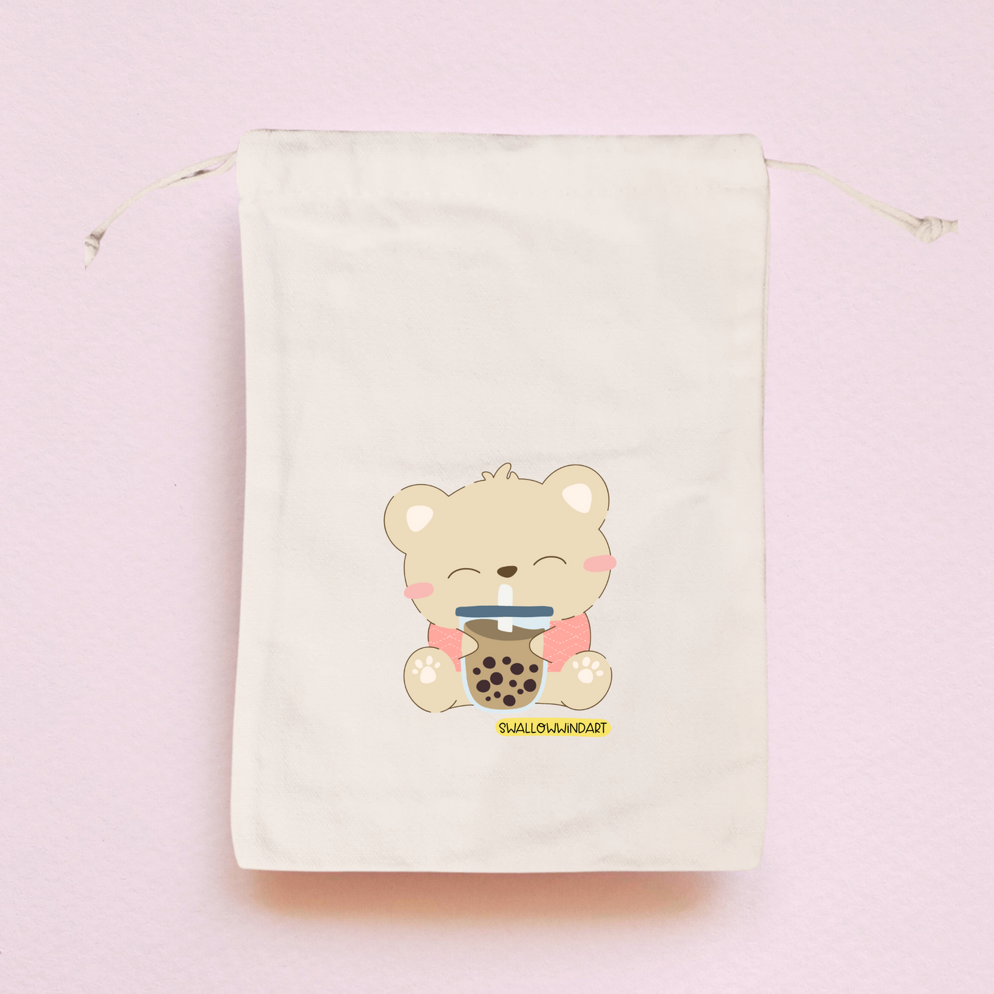 Boba Bear Bubble Tea Bear Drawstring Bag - Swallow Wind Art