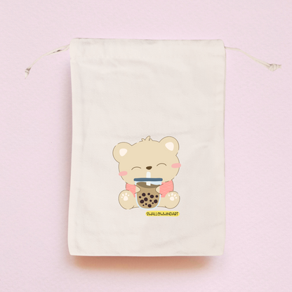 Boba Bear Bubble Tea Bear Drawstring Bag - Swallow Wind Art