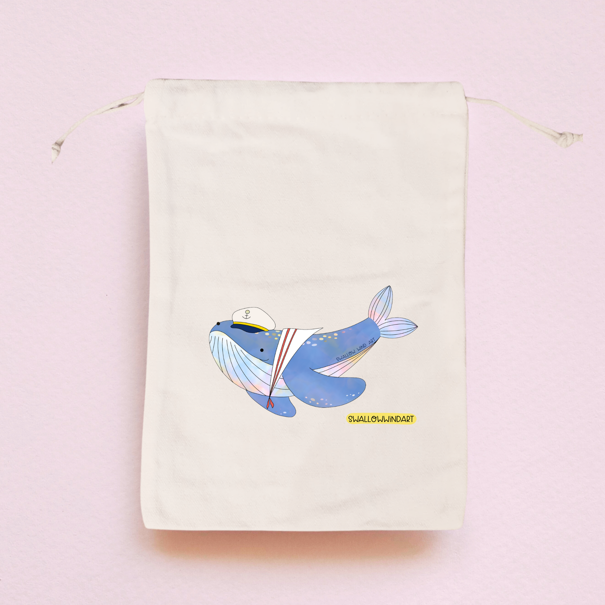 Captain Whale Sailor Whale Drawstring Bag - Swallow Wind Art