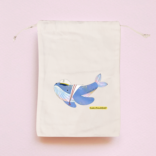 Captain Whale Sailor Whale Drawstring Bag - Swallow Wind Art