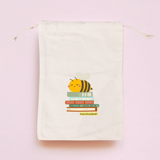 Cute Bees and Books Drawstring Bag - Swallow Wind Art