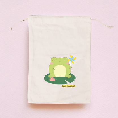 Cute Frog with Pinwheel Drawstring Bag - Swallow Wind Art