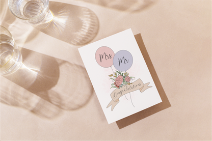 Wedding Congratulations Card - Mrs Mr / Mr Mr / Mrs Mrs - Swallow Wind Art