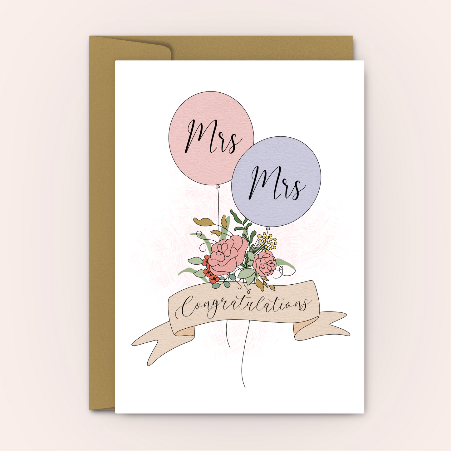 Wedding Congratulations Card - Mrs Mr / Mr Mr / Mrs Mrs - Swallow Wind Art