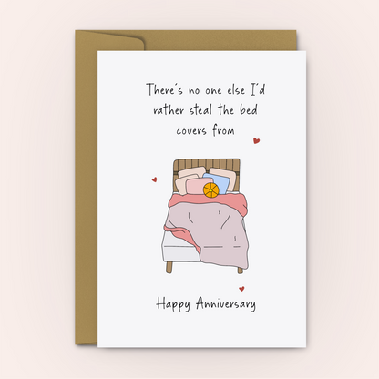 Funny Valentine's Card - No One I'd Rather Steal The Bed Covers From - Swallow Wind Art