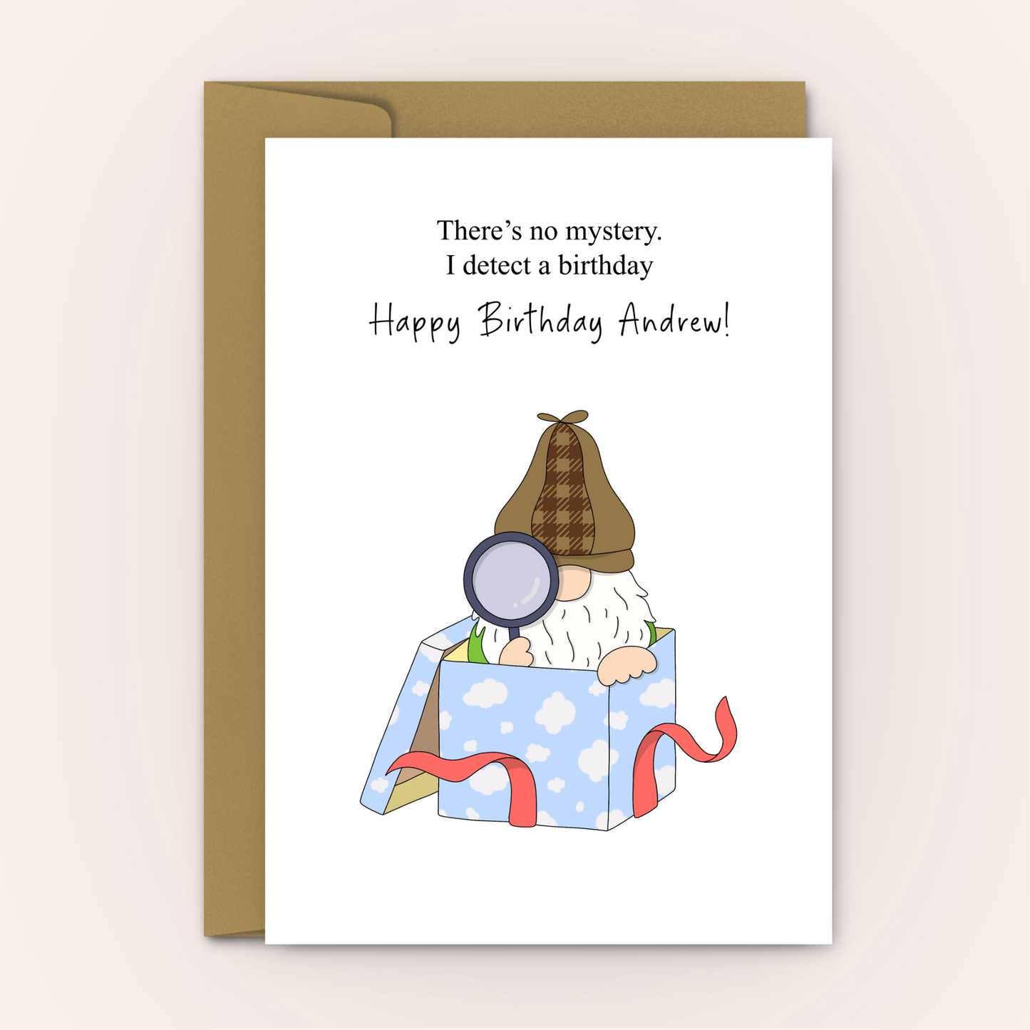 Detective Gnome Happy Birthday Card - Personalised Card - Swallow Wind Art