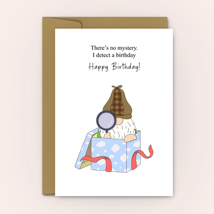 Detective Gnome Happy Birthday Card - Personalised Card - Swallow Wind Art