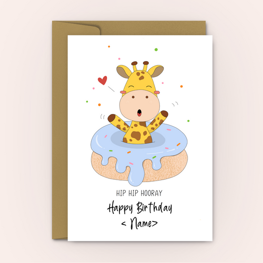 Personalised Giraffe Birthday Card for Girl, for Boy - Swallow Wind Art