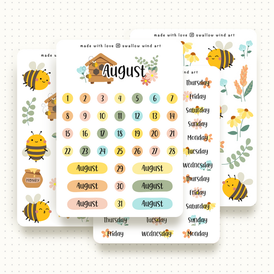 Monthly Journal Sticker Kit for Planner - Bee Stickers, Summer Sticker - Swallow Wind Art