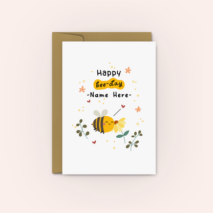 Personalised Birthday Card - Happy Bee-Day - Swallow Wind Art