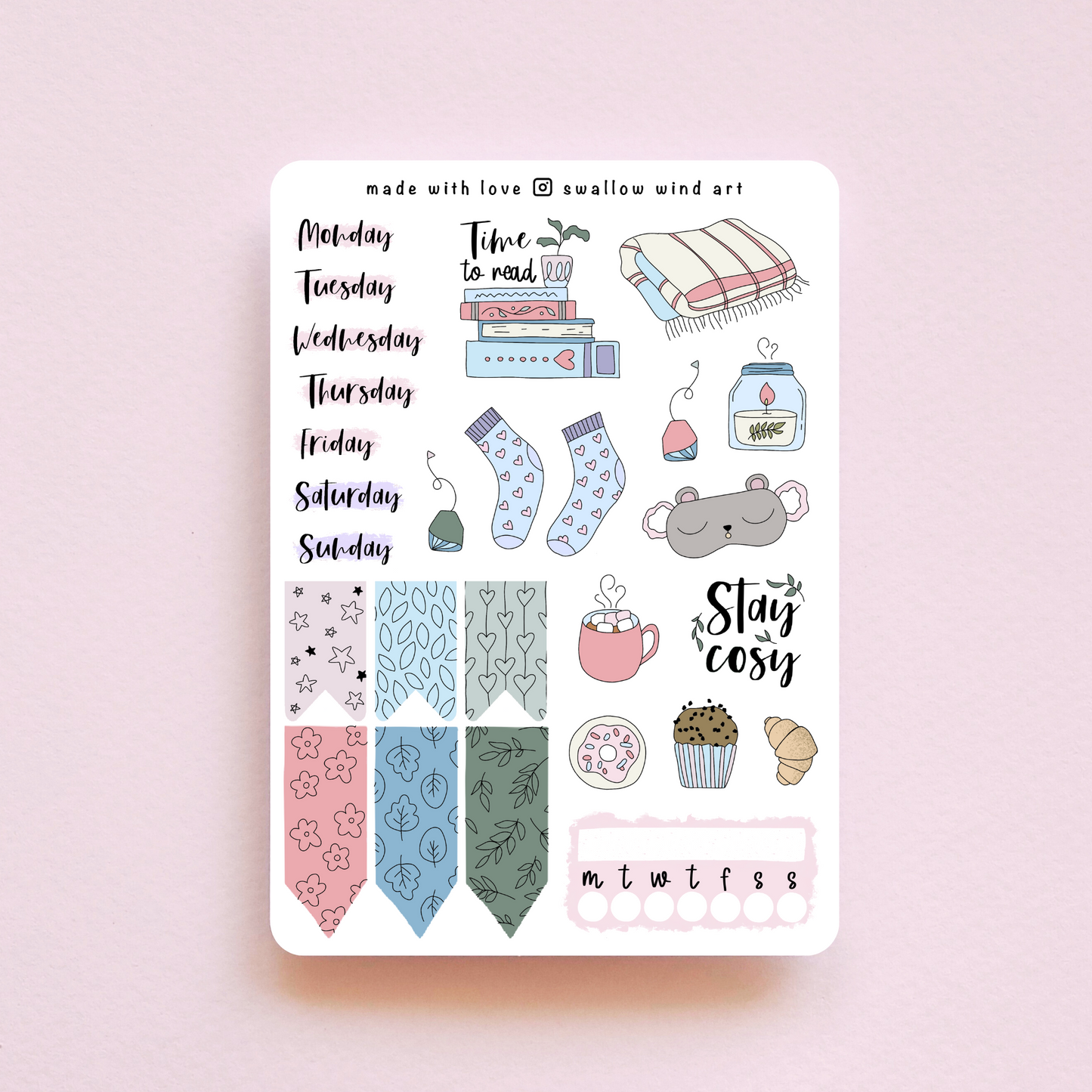 Winter Bullet Journal Sticker Sheet - Swallow Wind Art