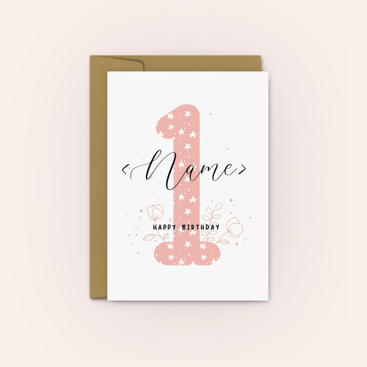 1st Birthday Card - Personalised Pink Hearts Birthday Card - Swallow Wind Art