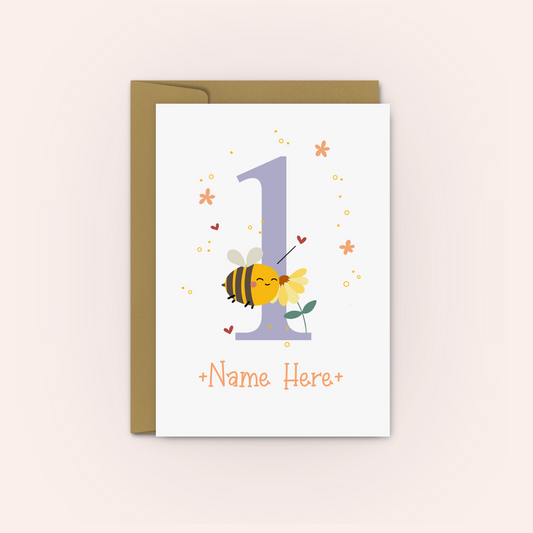 Personalised First Birthday (Bee-day) Card - Swallow Wind Art