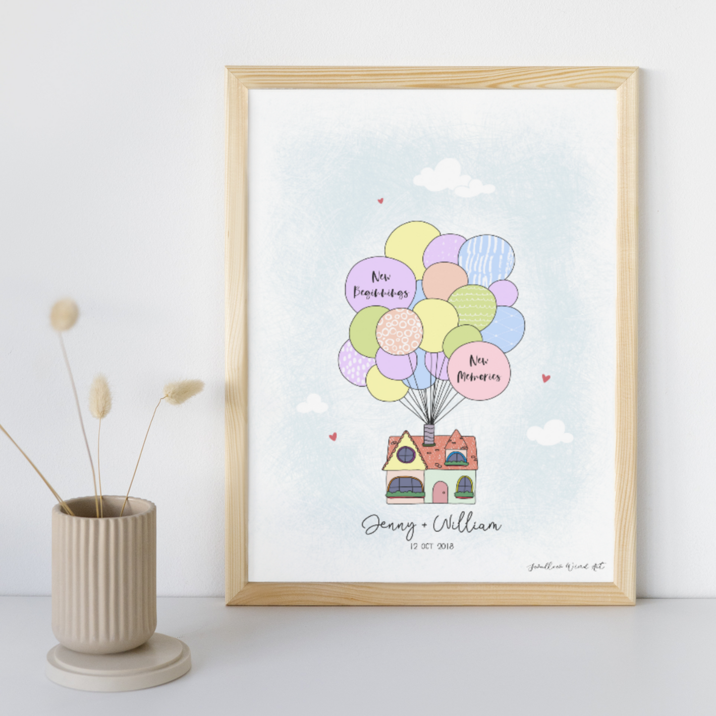 Balloon Home - Personalised Art Print - Swallow Wind Art