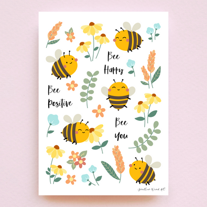 Bee Happy, Bee Gift - Custom Art Print - Swallow Wind Art