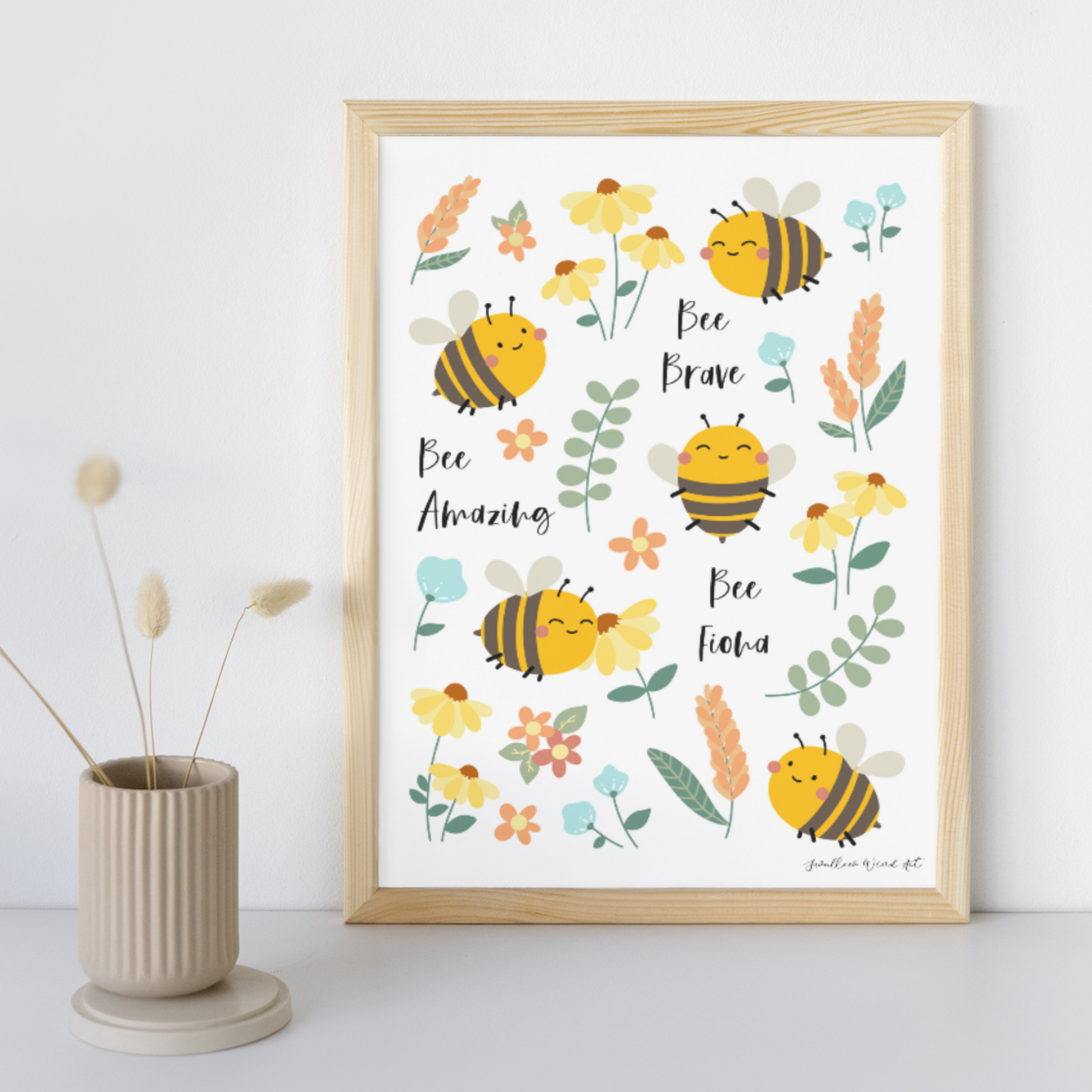 Bee Happy, Bee Gift - Custom Art Print - Swallow Wind Art